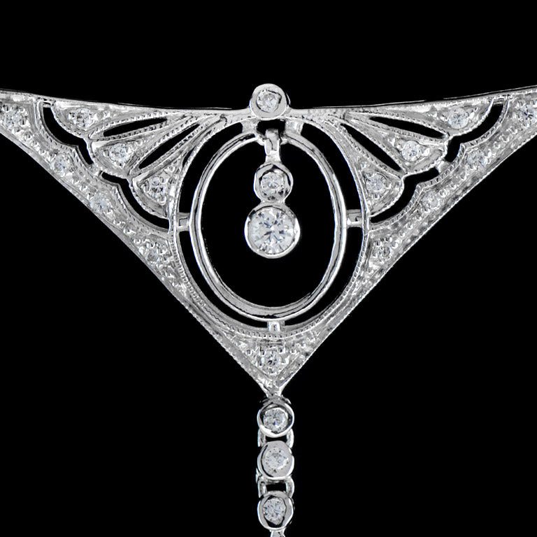 Diamond Vintage Inspired Edwardian Style White Gold Bib Princess Necklace