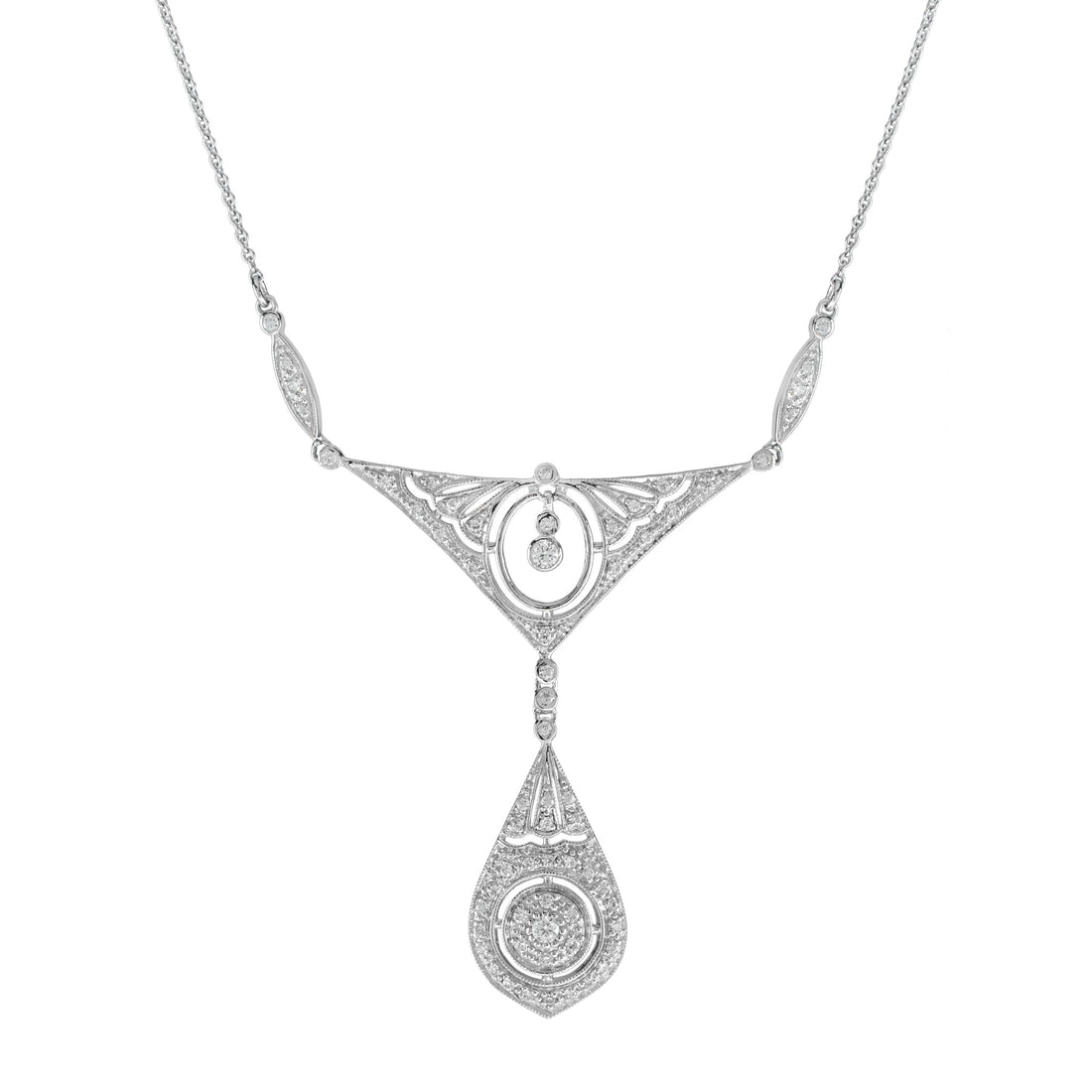 Diamond Vintage Inspired Edwardian Style White Gold Bib Princess Necklace