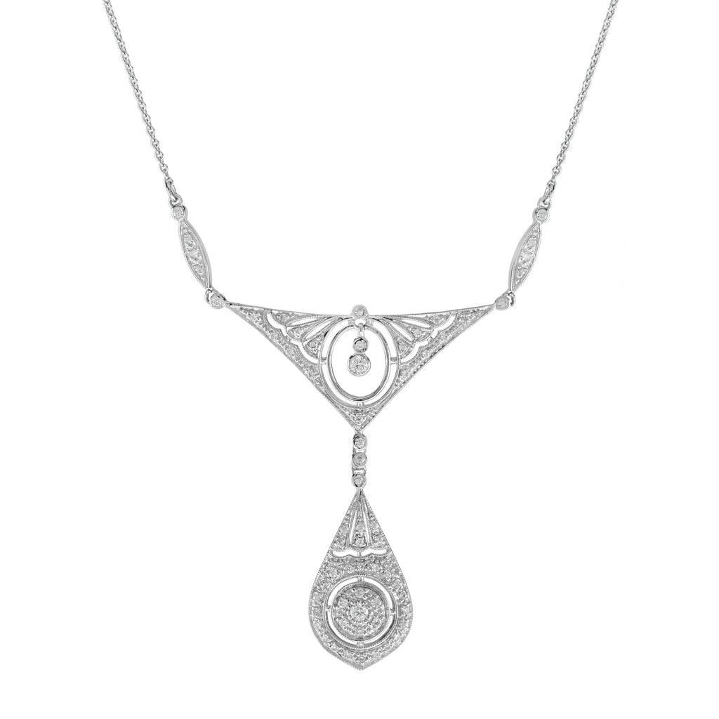 Diamond Vintage Inspired Edwardian Style White Gold Bib Princess Necklace