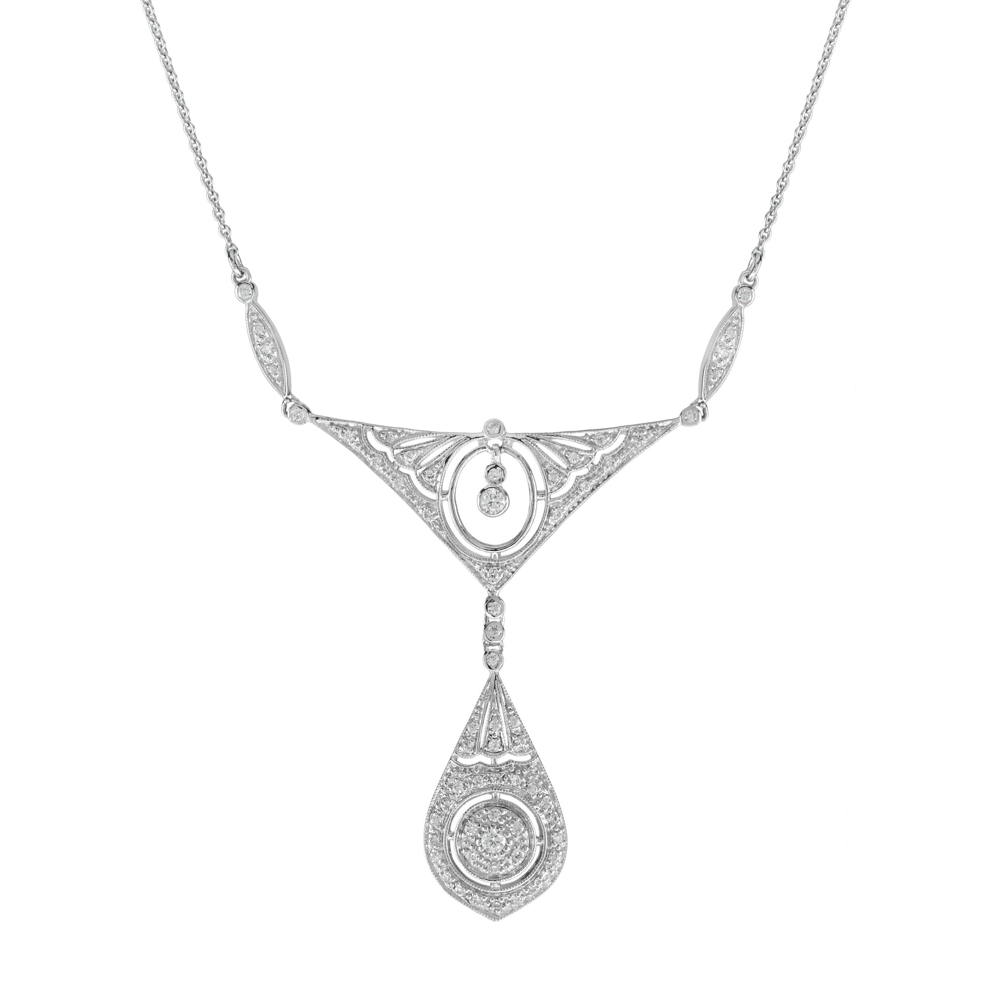 Diamond Vintage Inspired Edwardian Style White Gold Bib Princess Necklace