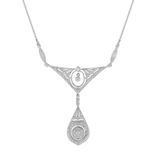 Diamond Vintage Inspired Edwardian Style White Gold Bib Princess Necklace
