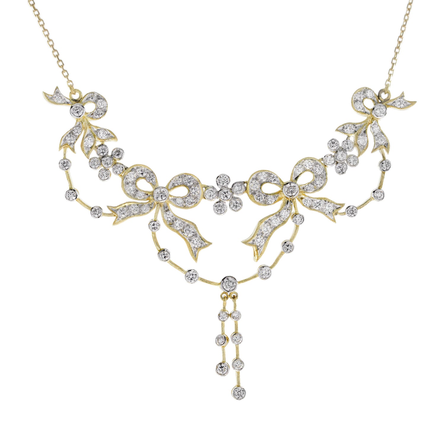 Diamond Vintage Style Ribbon Floral Necklace
