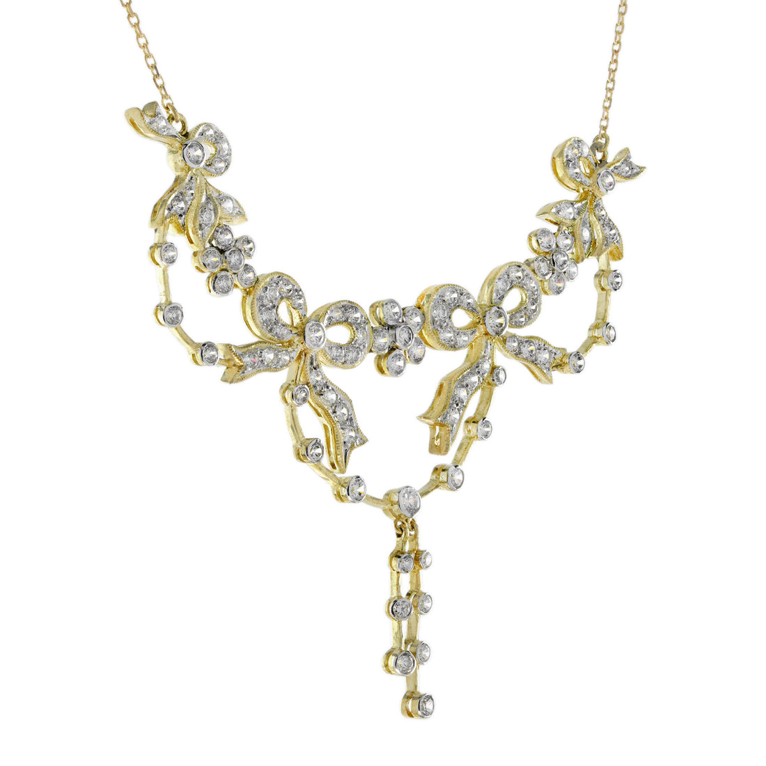 Diamond Vintage Style Ribbon Floral Necklace