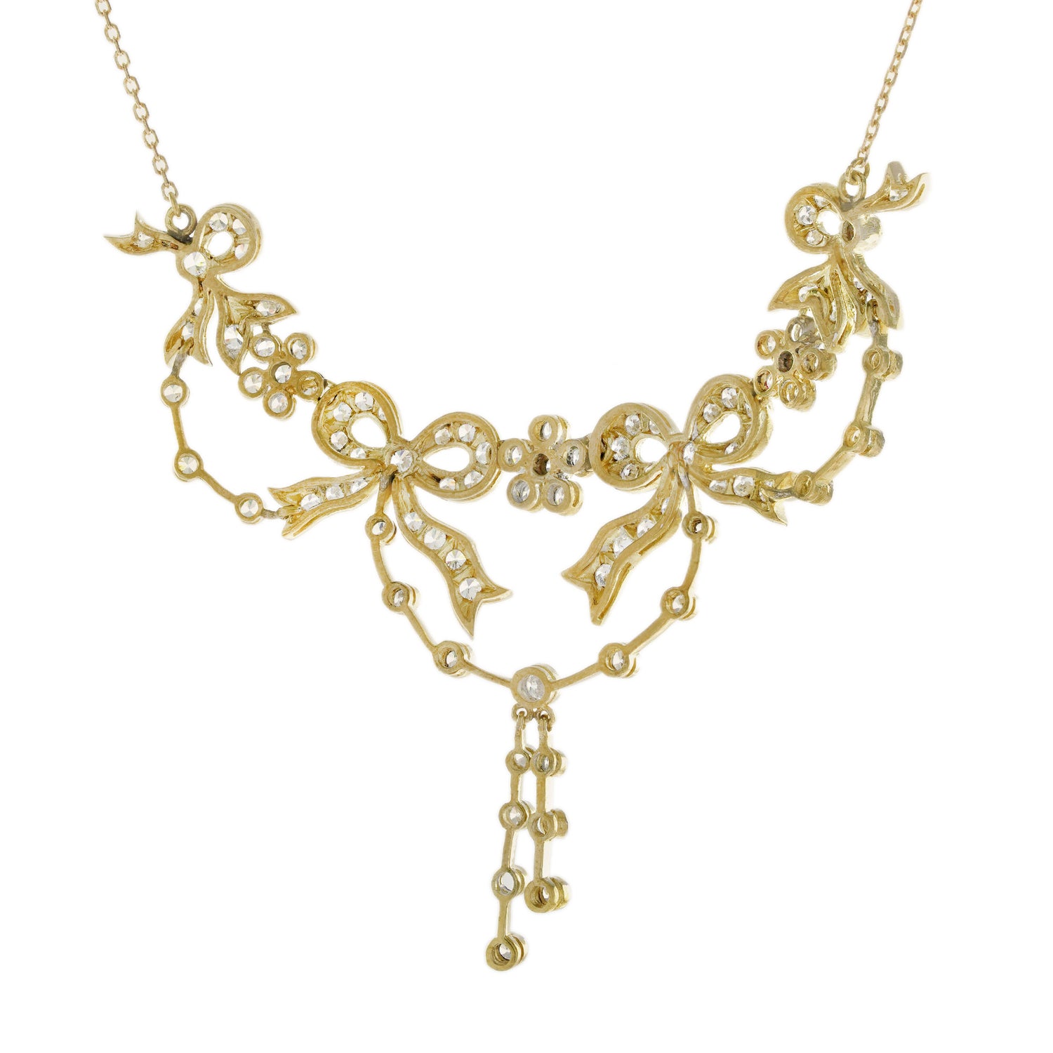 Diamond Vintage Style Ribbon Floral Necklace