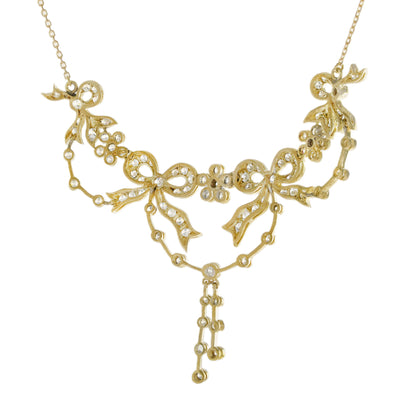 Diamond Vintage Style Ribbon Floral Necklace