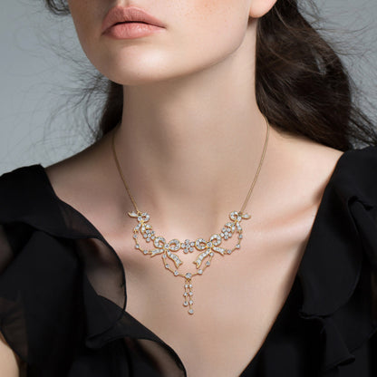 Diamond Vintage Style Ribbon Floral Necklace