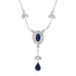 Blue Sapphire & Diamond Art Deco Style 14K White Gold Drop Pendant Necklace