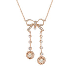 Edwardian Style Peach Orange Morganite Diamond Bow Drop Rose Gold Necklace
