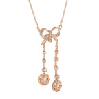 Edwardian Style Peach Orange Morganite Diamond Bow Drop Rose Gold Necklace