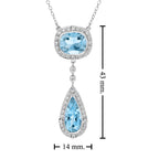 Double Drop Blue Topaz with Diamond Halo Accent Pendant 14K White Gold Necklace