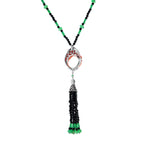 Carved Coral Multi Gemstone Art Deco Style Tassel White Gold Necklace