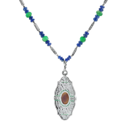 Black Opal & Emerald Sapphire and Diamond Art Deco Style White Gold Necklace