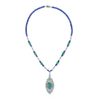 91.18 ctw Art Deco Style Blue Sapphire, Emerald, Black Opal & Diamond 18K White Gold Necklace