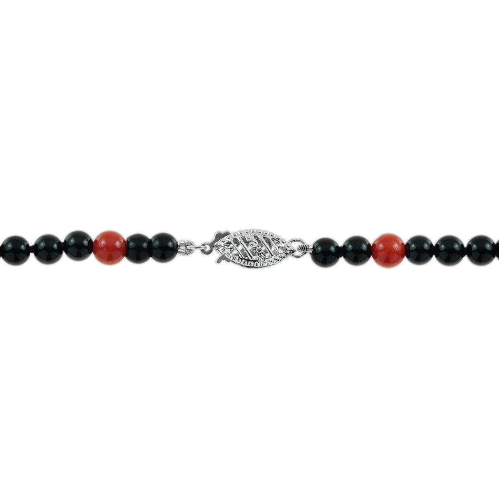 Carved Coral Tanzanite Art Deco Style White Gold Necklace