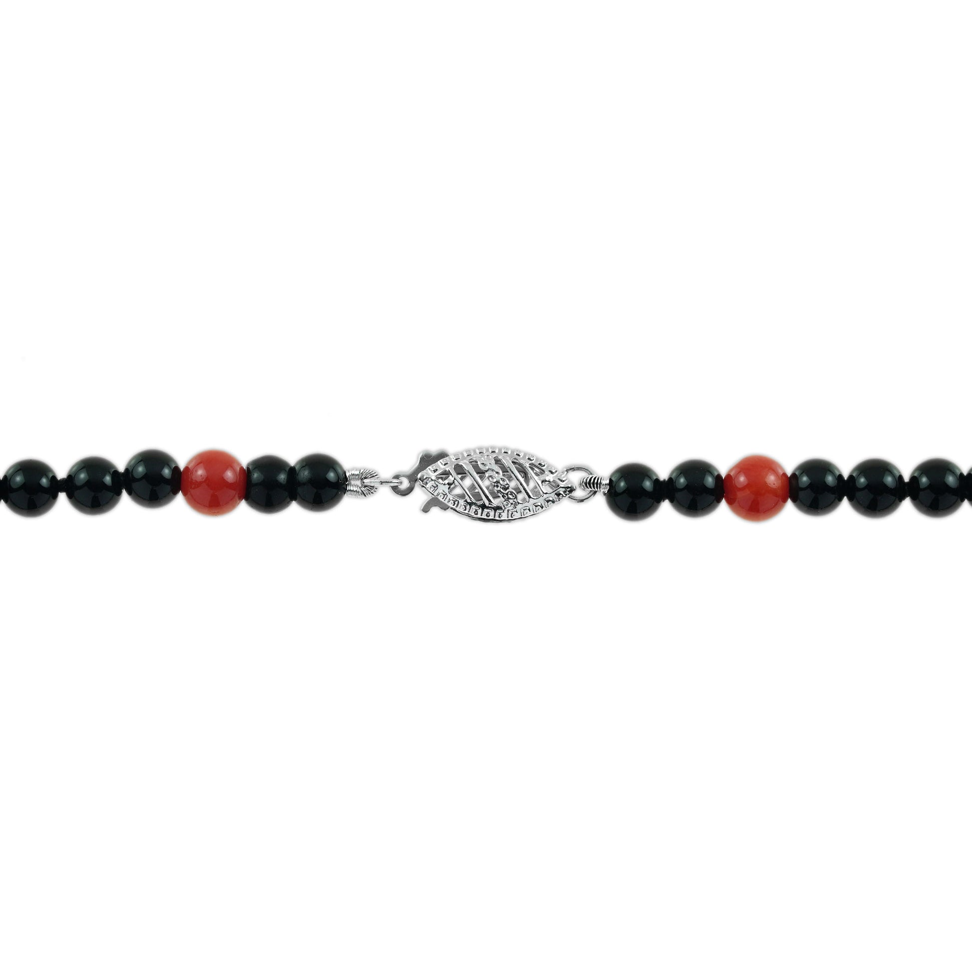 Carved Coral Tanzanite Art Deco Style White Gold Necklace
