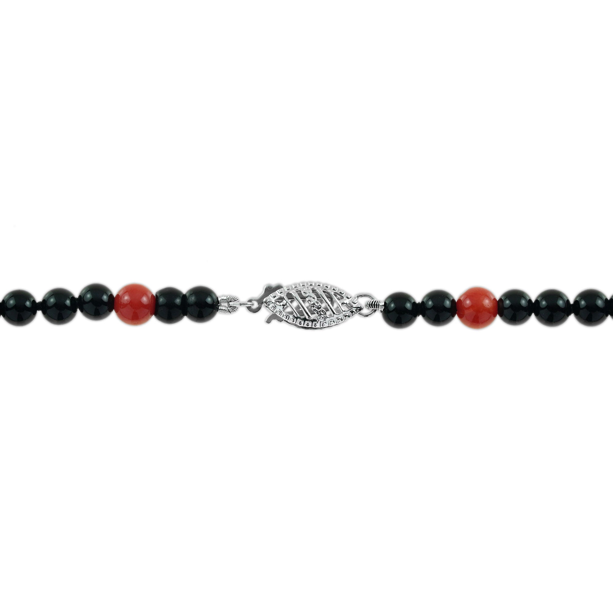 Carved Coral Tanzanite Art Deco Style White Gold Necklace