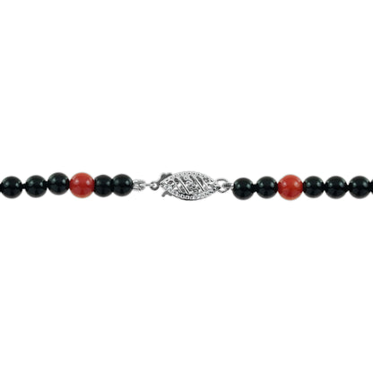 Carved Coral Tanzanite Art Deco Style White Gold Necklace