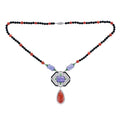 Carved Coral Tanzanite Art Deco Style White Gold Necklace