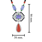 Carved Coral Tanzanite Art Deco Style White Gold Necklace