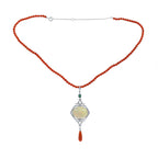 12.42 Ct. Ethiopian Opal Coral Emerald Diamond Art Deco Style 14K White Necklace