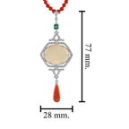 12.42 Ct. Ethiopian Opal Coral Emerald Diamond Art Deco Style 14K White Necklace