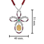 Ethiopian Opal Ruby Emerald Diamond Edwardian Style 14K White Gold Necklace