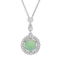 Opal & Diamond Halo Vintage Style White Gold Pendant Necklace
