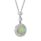 Opal & Diamond Halo Vintage Style White Gold Pendant Necklace