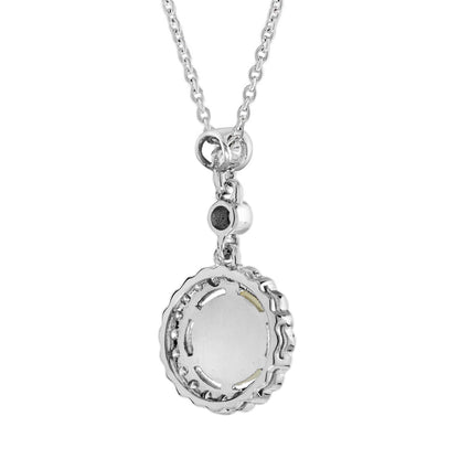 Opal & Diamond Halo Vintage Style White Gold Pendant Necklace