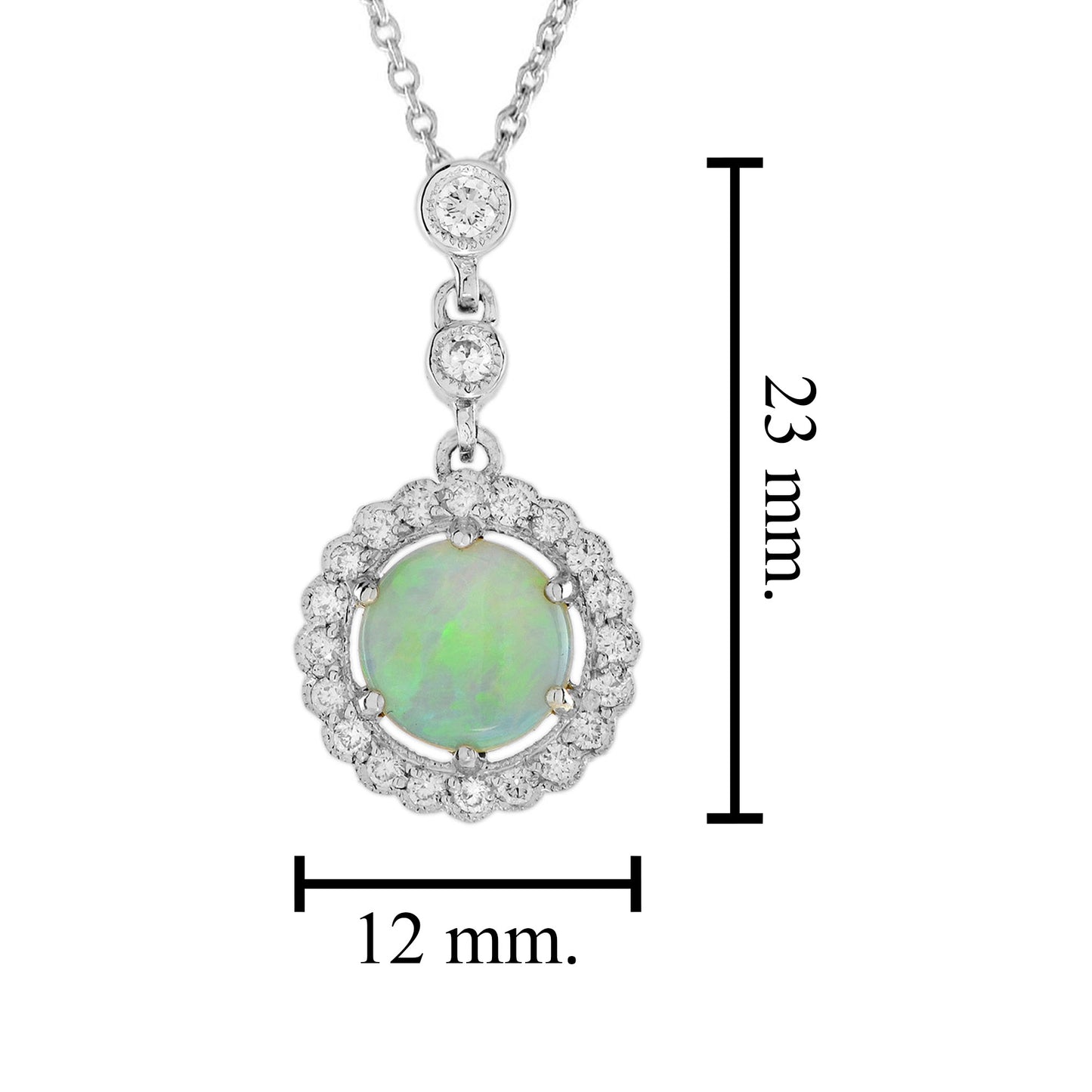 opal & diamond halo vintage style white gold pendant necklace