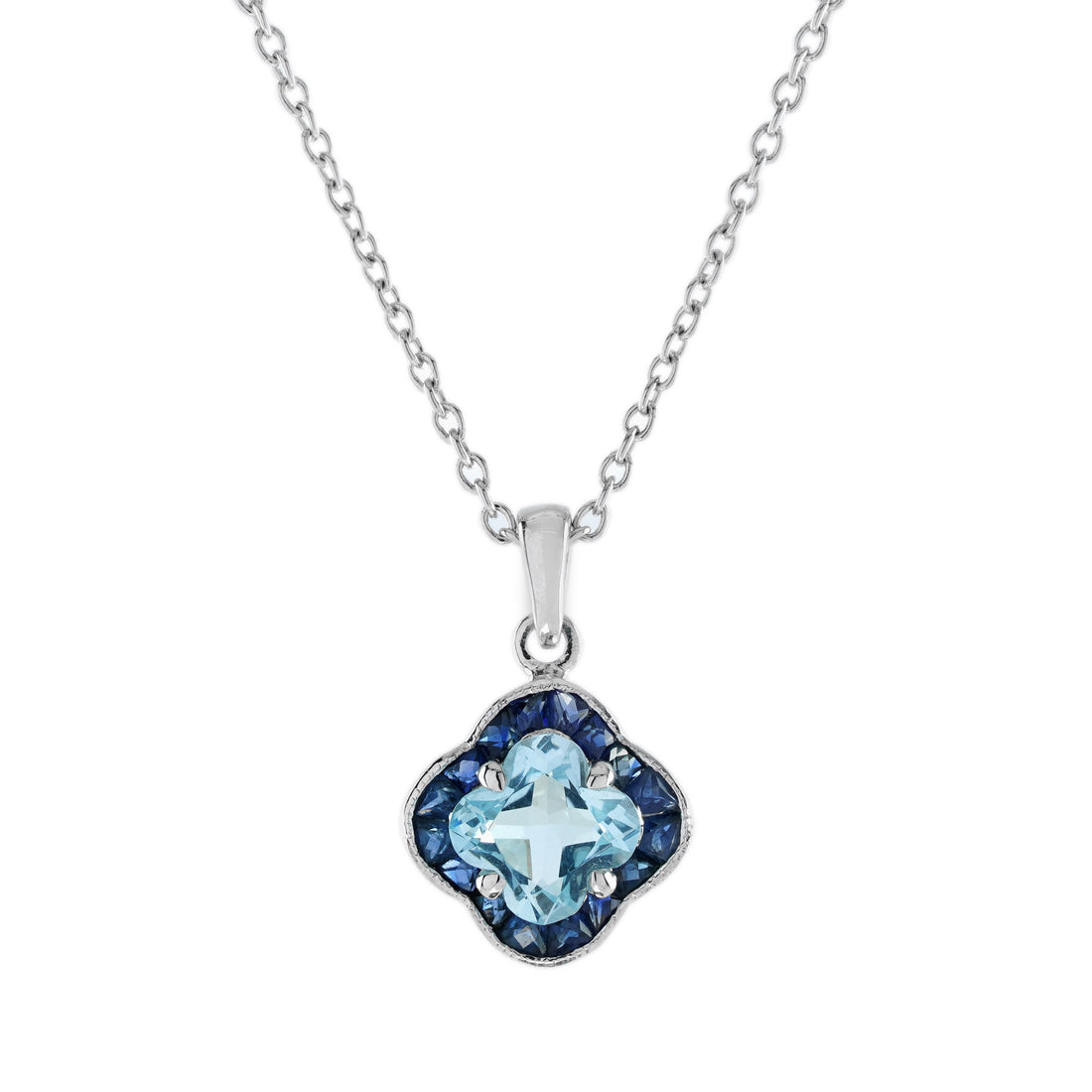 Lily Cut Blue Topaz & Blue Sapphire 9K White Gold Pendant Necklace