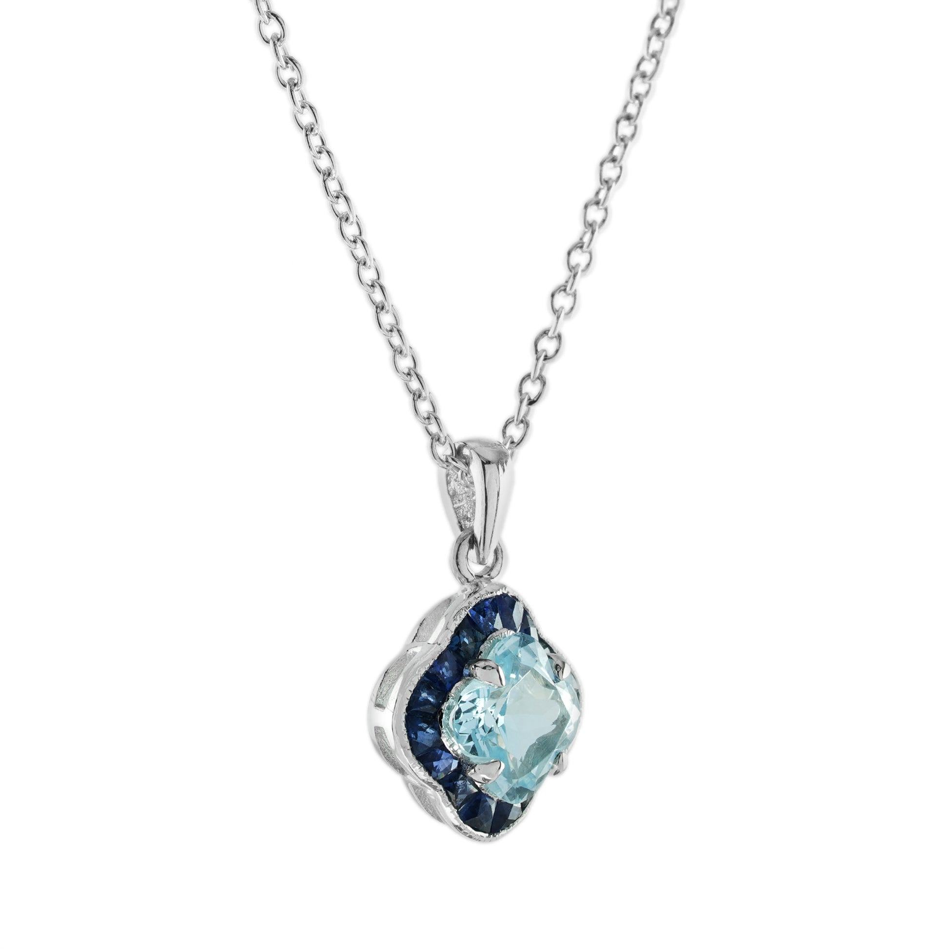 Lily Cut Blue Topaz & Blue Sapphire 9K White Gold Pendant Necklace