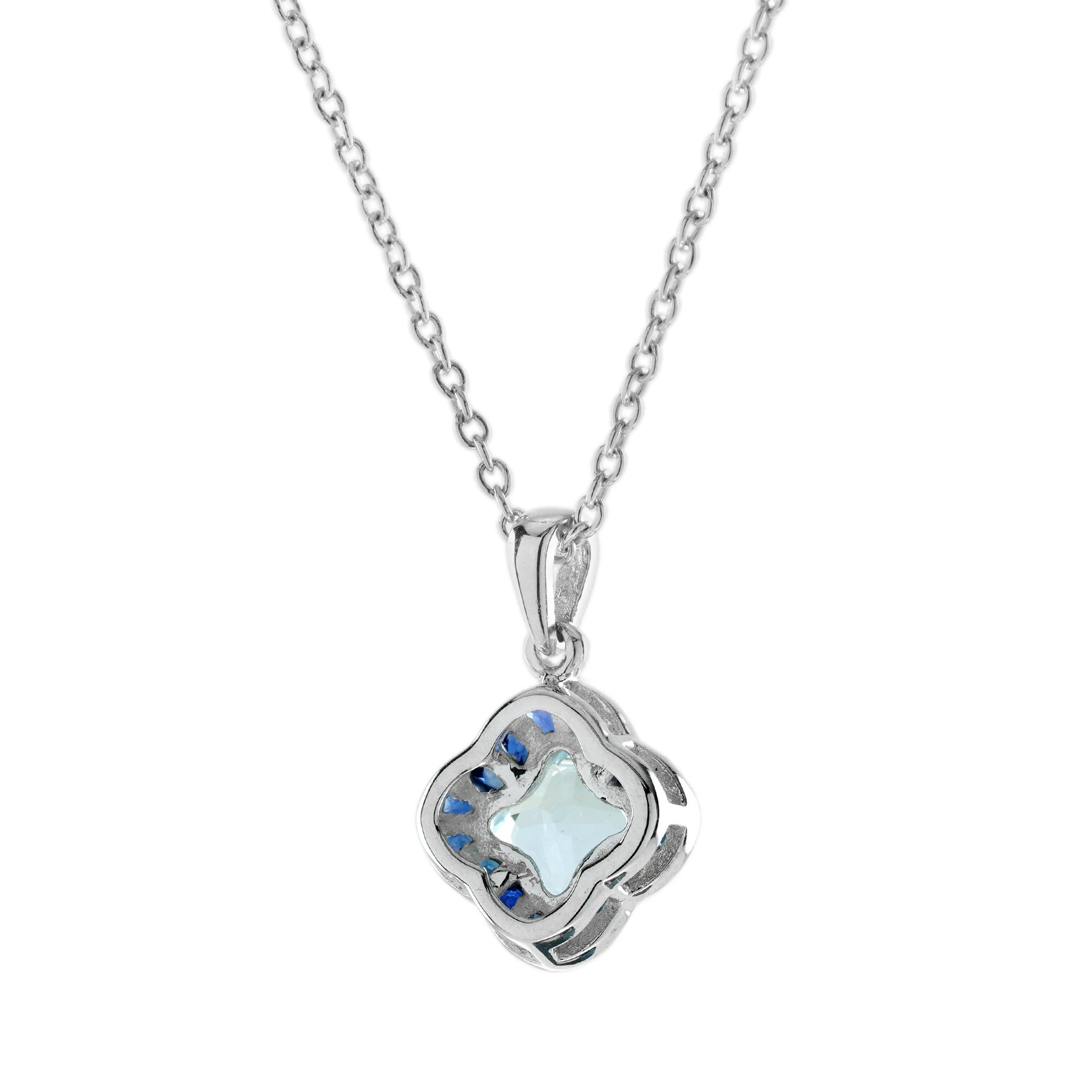 Lily Cut Blue Topaz & Blue Sapphire 9K White Gold Pendant Necklace
