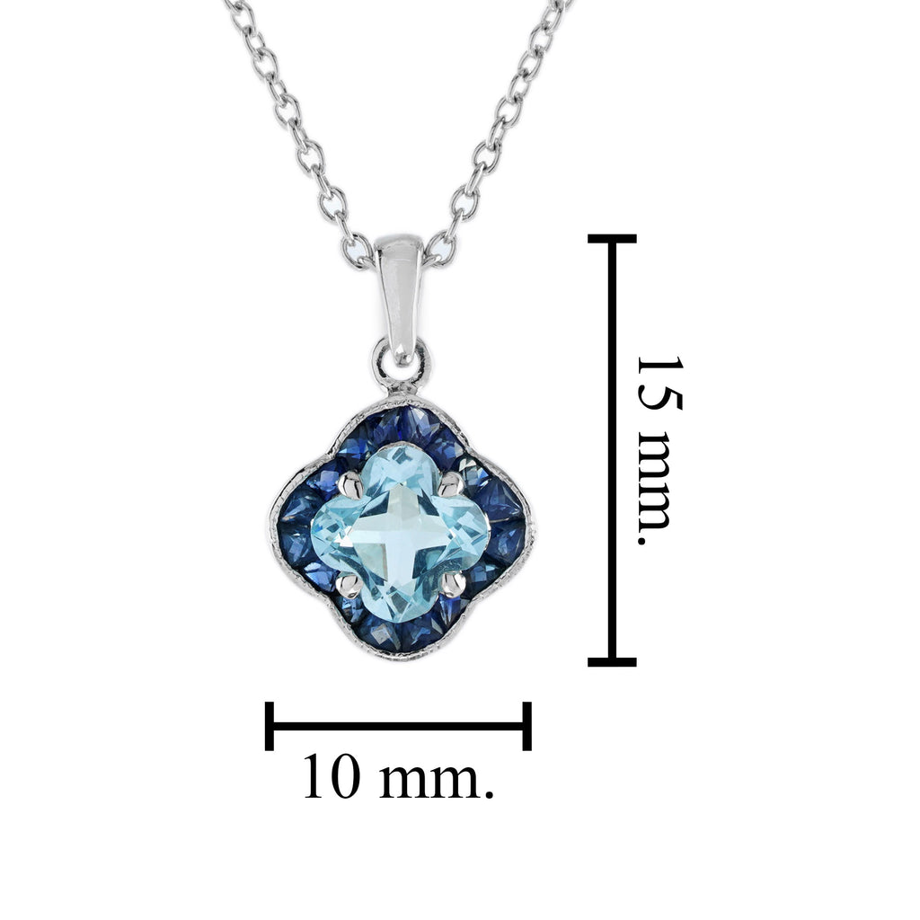 Lily Cut Blue Topaz & Blue Sapphire 9K White Gold Pendant Necklace
