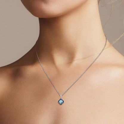 Lily Cut Blue Topaz & Blue Sapphire 9K White Gold Pendant Necklace