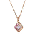 Lily Cut Pink Amethyst & Ruby Halo Set Pendant Rose Gold Necklace