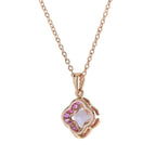 Lily Cut Pink Amethyst & Ruby Halo Set Pendant Rose Gold Necklace