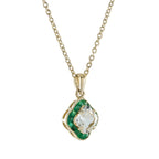 Casa Blanca Lily Cut White Topaz & Green Emerald Yellow Gold Pendant Necklace