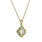 Casa Blanca Lily Cut White Topaz & Green Emerald Yellow Gold Pendant Necklace