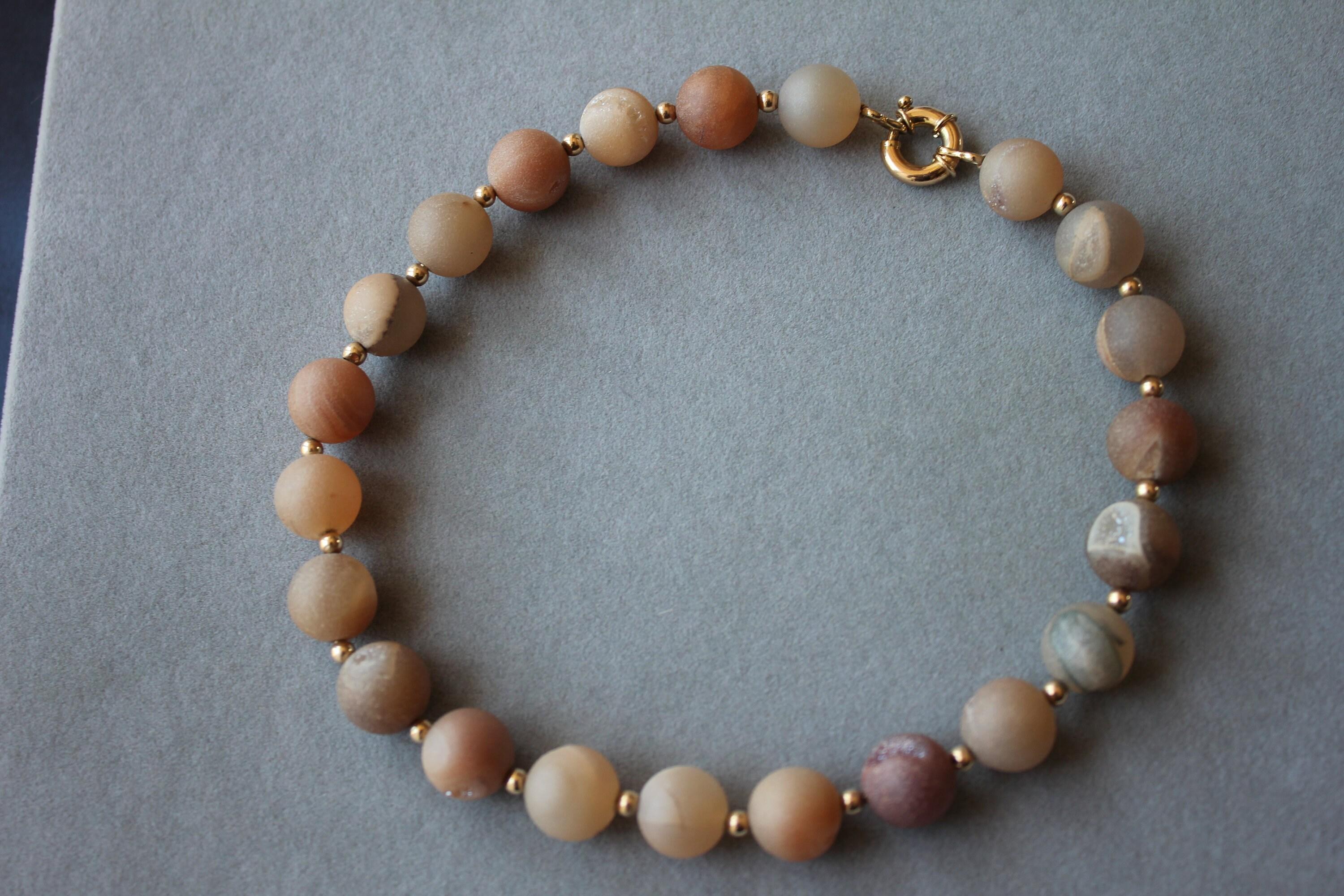 Natural Brown Pink Rutilated Quartz Round Circle Sphere Beads 14 Karat Yellow Go