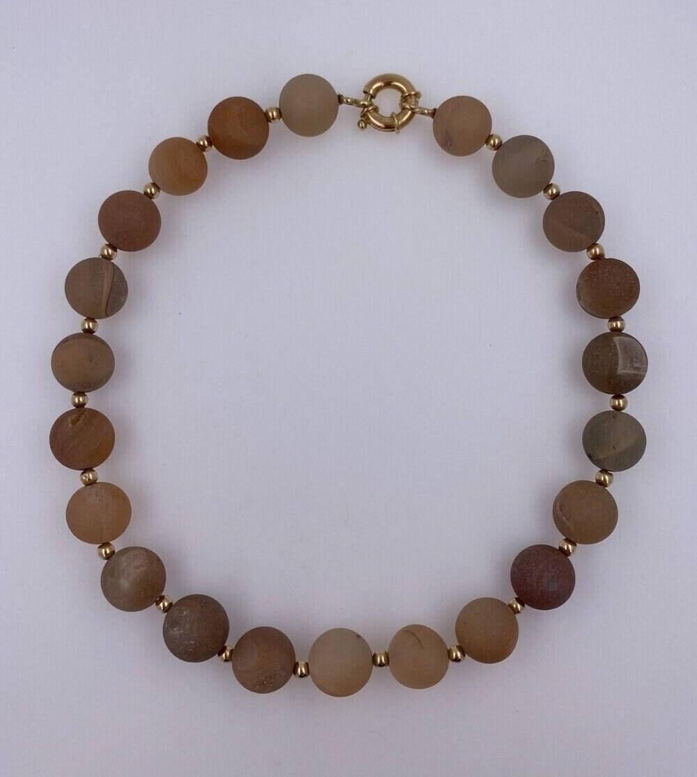Natural Brown Pink Rutilated Quartz Round Circle Sphere Beads 14 Karat Yellow Go