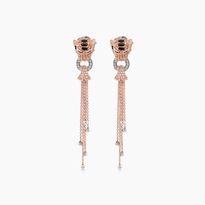 Tiger Fancy Diamond White Diamond Onyx & Ruby 18K Rose Gold Panther Earrings