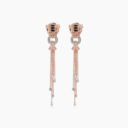 Tiger Fancy Diamond White Diamond Onyx & Ruby 18K Rose Gold Panther Earrings