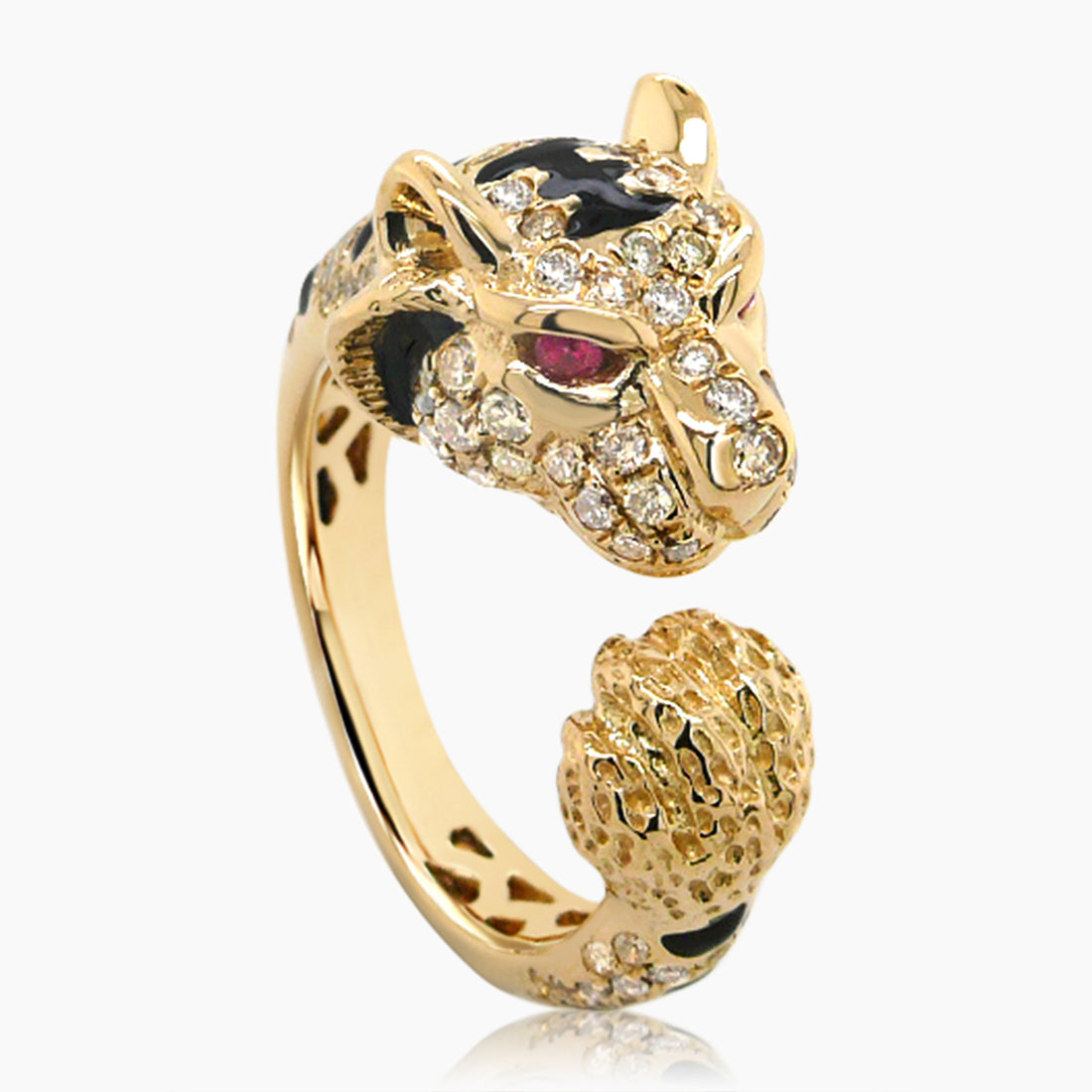 Fancy Diamond Onyx & Ruby 18K Yellow Gold Tiger Ring