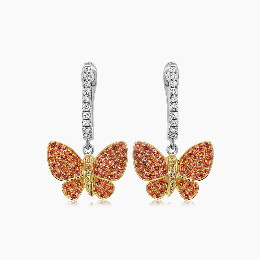 Orange Yellow Sapphire & Diamonds Butterfly Sweet 18K Twotone Gold Clip Earrings