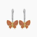 Orange Yellow Sapphire & Diamonds Butterfly Sweet 18K Twotone Gold Clip Earrings