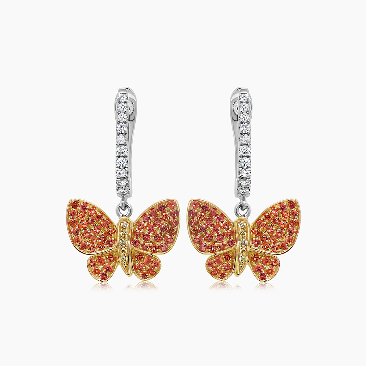 Orange Yellow Sapphire & Diamonds Butterfly Sweet 18K Twotone Gold Clip Earrings