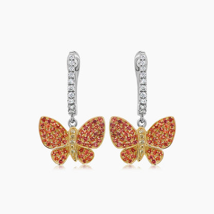 Orange Yellow Sapphire & Diamonds Butterfly Sweet 18K Twotone Gold Clip Earrings