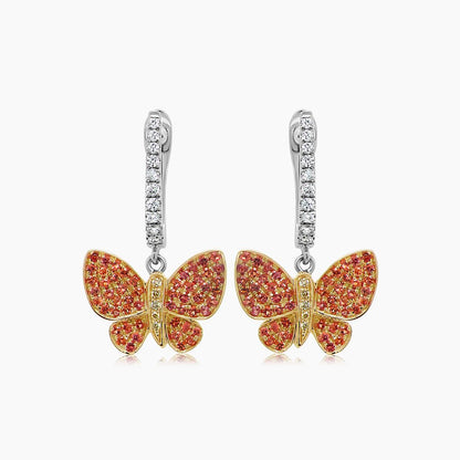 Orange Yellow Sapphire & Diamonds Butterfly Sweet 18K Twotone Gold Clip Earrings