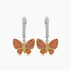 Orange Yellow Sapphire & Diamonds Butterfly Sweet 18K Twotone Gold Clip Earrings